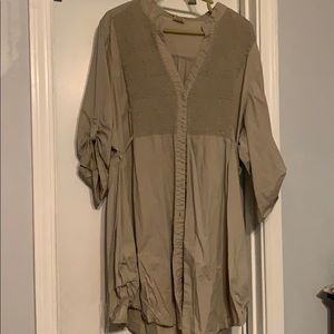 Khaki long button down/tie back top